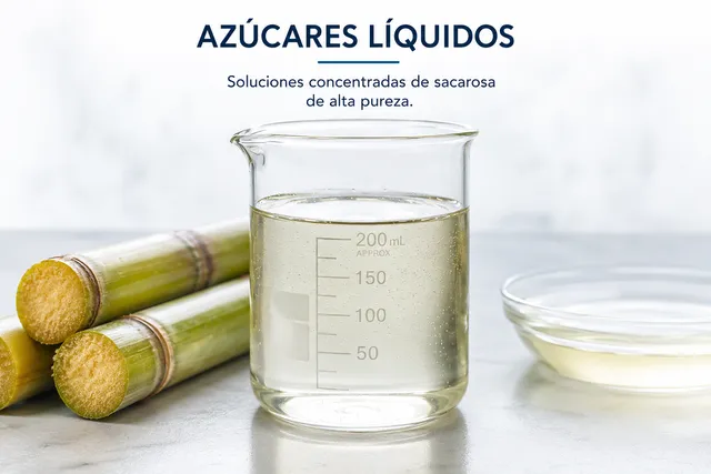 Azúcar líquido: Jarabe concentrado de sacarosa. Versión estándar y decolorada, lista para dosificar.